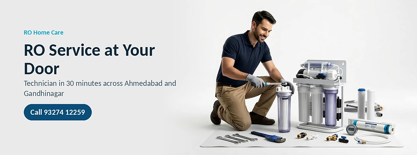 RO technician servicing a water purifier, RO service at your door in Ahmedabad and Gandhinagar
